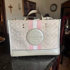 Coach Beige and Pink Stripe Tote